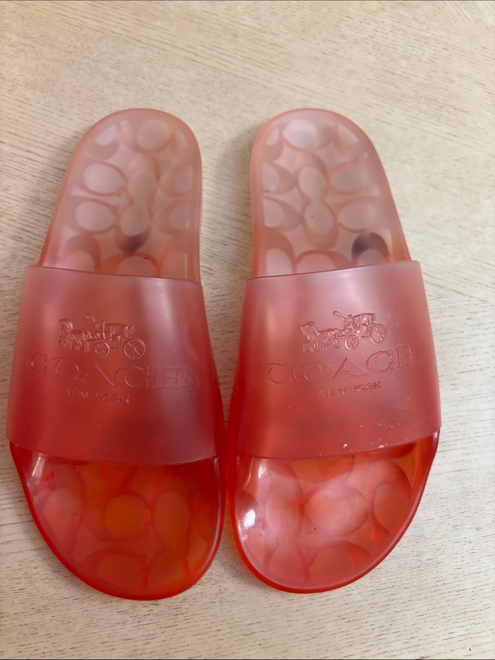 Coach Red Translucent Logo Slide Sandals